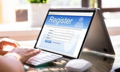 businesswoman filling online registration form woman filing laptop 181799259