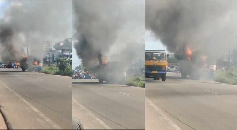 A KSRTC bus that was running in Thiruvananthapuram caught fire
