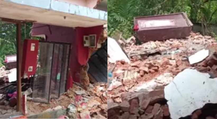 Young man collapse old womans house with jcb north paravur